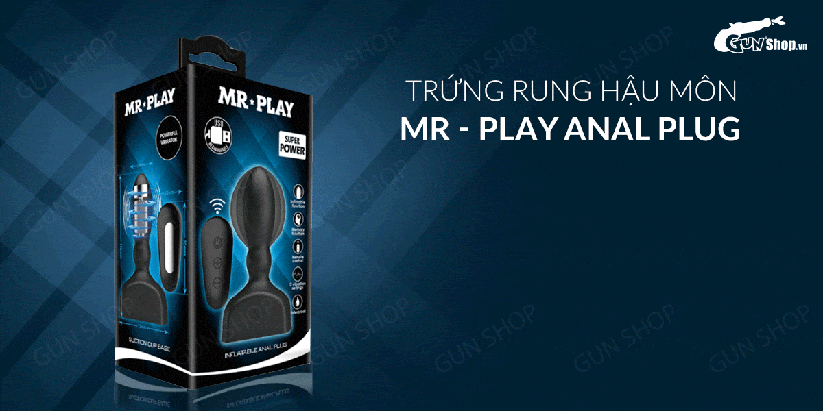 Trứng rung hậu môn 12 chế độ rung, dùng sạc - Pretty Love Mr-Play Anal Plug
