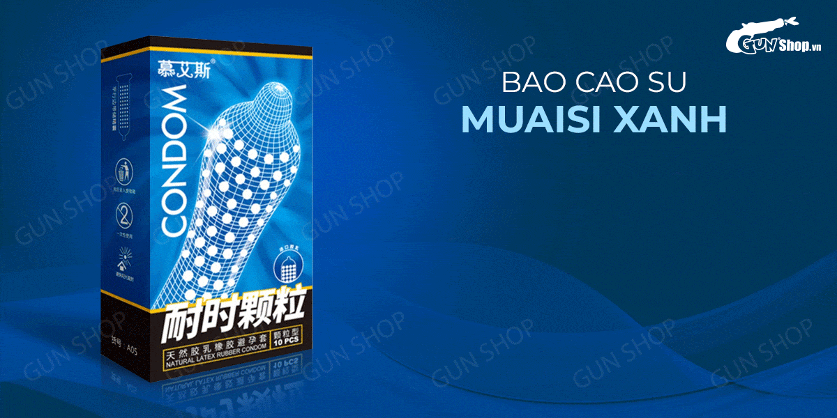 Bao cao su Muaisi Xanh - Nhiều gel, gai li ti - Hộp 10 cái