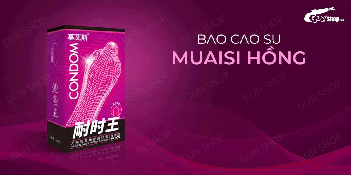 Bao cao su Muaisi Hồng - Nhiều gel, siêu mỏng - Hộp 10 cái