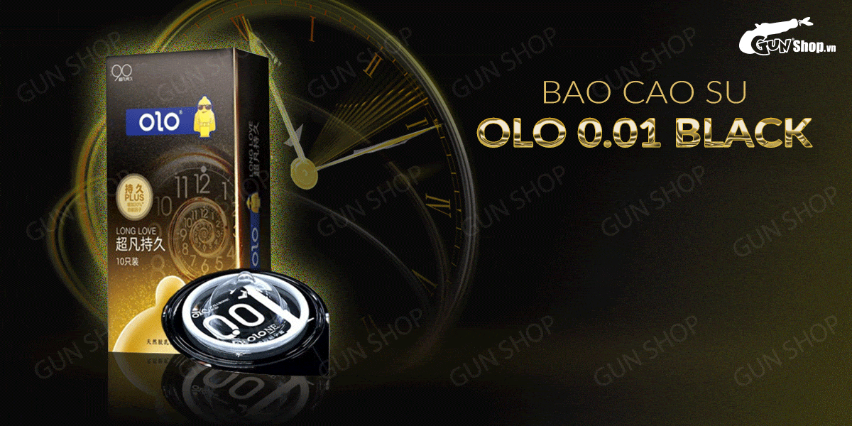 bao cao su OLO 0.01 Black - Siêu mỏng, kéo dài thời gian - Hộp 10 cái