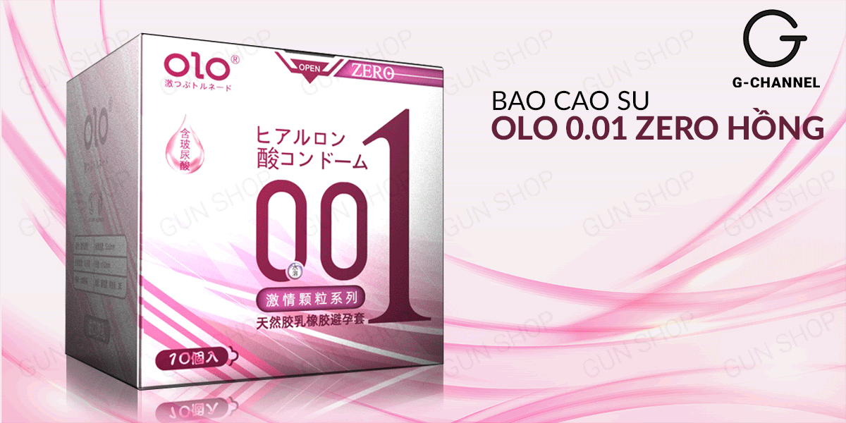Bao cao su OLO 0.01 Zero Hồng - Siêu mỏng, có hạt, nhiều gel bôi trơn - Hộp 10 cái
