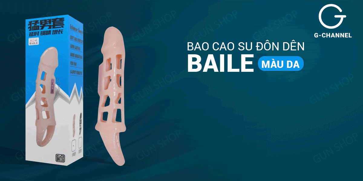 Bao cao su đôn dên tăng kích thước Baile - Màu da, lưới dây đeo có rung 16 x 3.5 cm